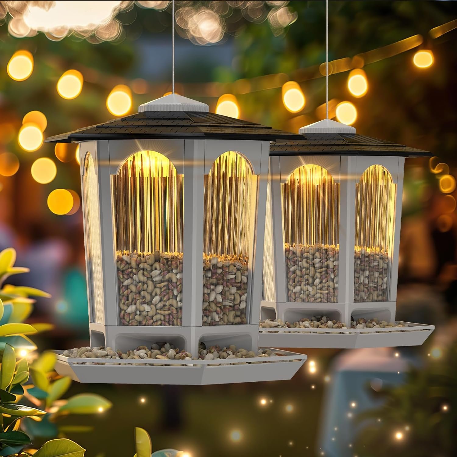2 Pack Solar Bird Feeders for Outdoors Hanging – Attract Wild Birds & Cardinals, Elegant Minimalist Design, Garden Décor, Unique Gift