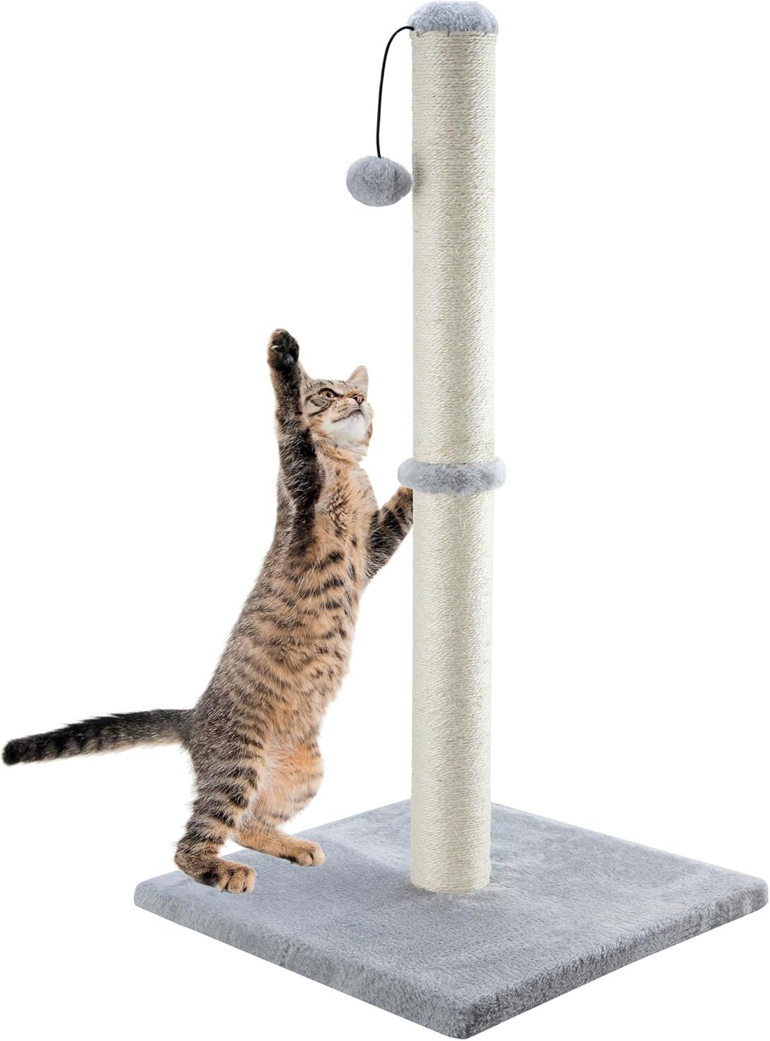 Dimaka 34″ Tall Cat Scratching Post for Large Cats and Kittens, High Vertical Scratcher with Premium Natural Sisal Rope and Interactive Hanging Ball for Indoor Cat(Grey, 34 inches for Large Cats)