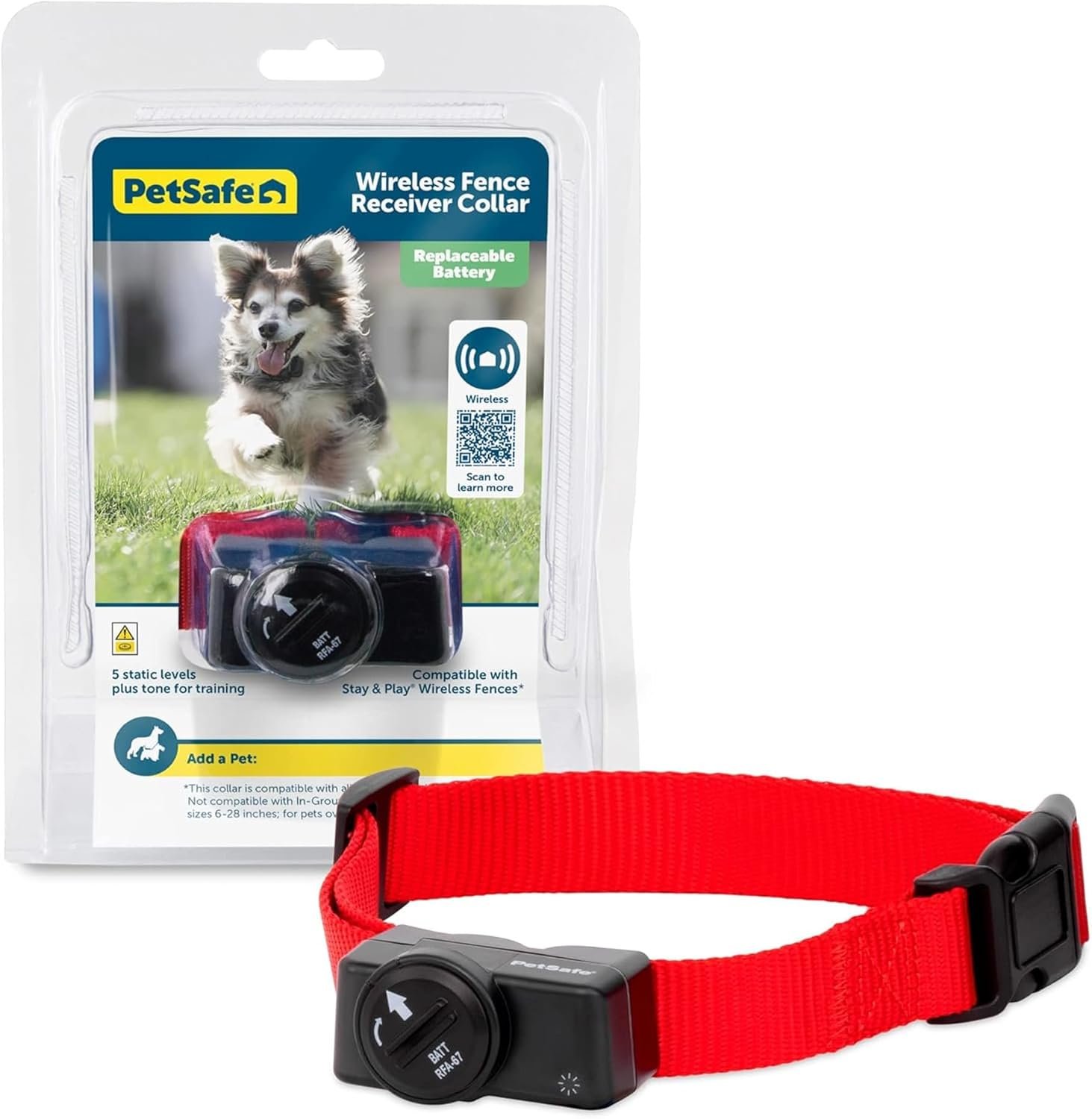 PetSafe Wireless Pet Fence Containment System Receiver Collar Only for Dogs and Cats Over 5 lb., Waterproof with Tone and Static Correction – from The Parent Company of Invisible Fence Brand