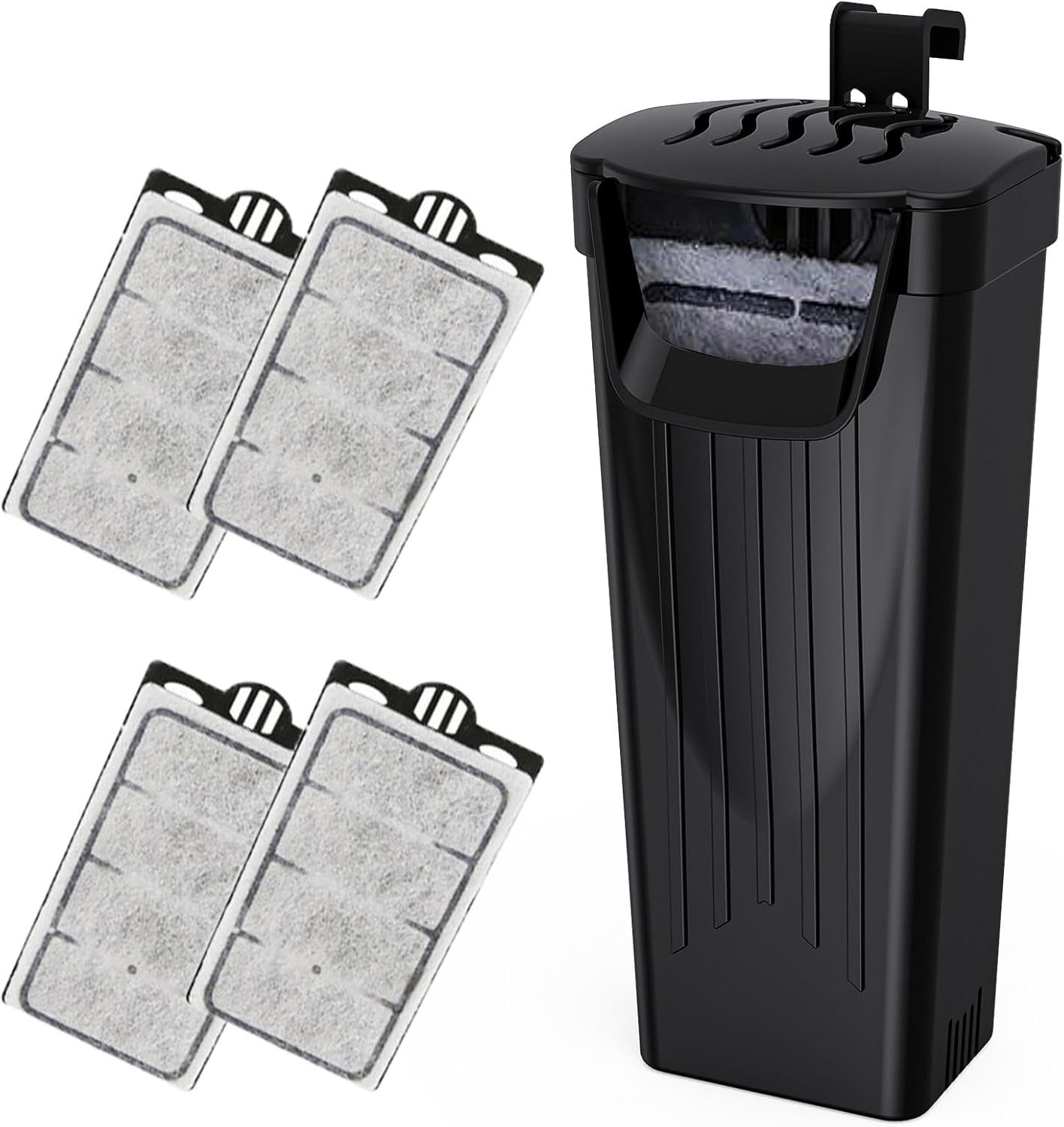 Moonorange Aquarium Power Filter(3.5W), Turtle Tank Filter, Silent Low-Water Filter for Small Fish Tank, Reptile Tank Up to 15Gallon, with 4pcs Cartridges.(Black)