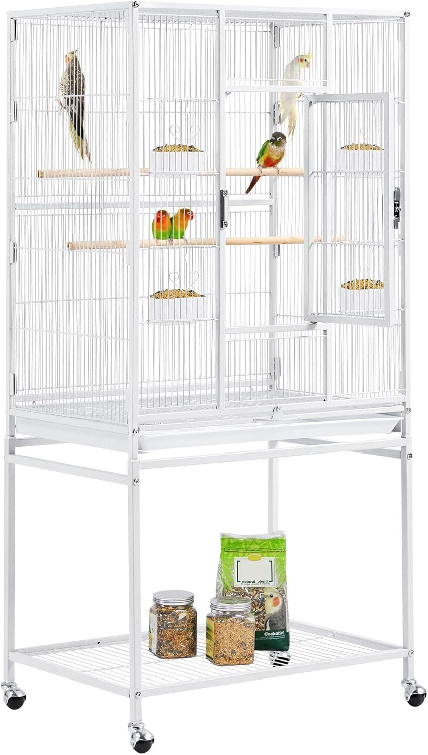 Yaheetech 54″ Large Flight Bird Cage for Parrots Macaw Cockatiels Sun Parakeets Lovebird Green Cheek Conures African Grey Small Quaker Amazon Parrots with Rolling Stand, White
