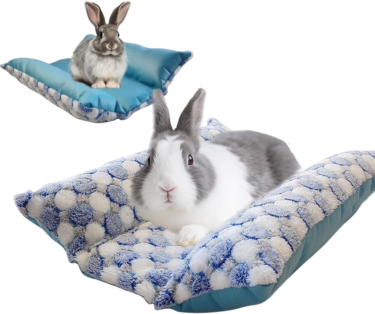 17x15in Waterproof & Reversible Rabbit Bed, Washable and Thickened Bunny Bed, Soft Fleece Pet Mat for Bunnies, Cats, Dogs & Small Pets (Blue)