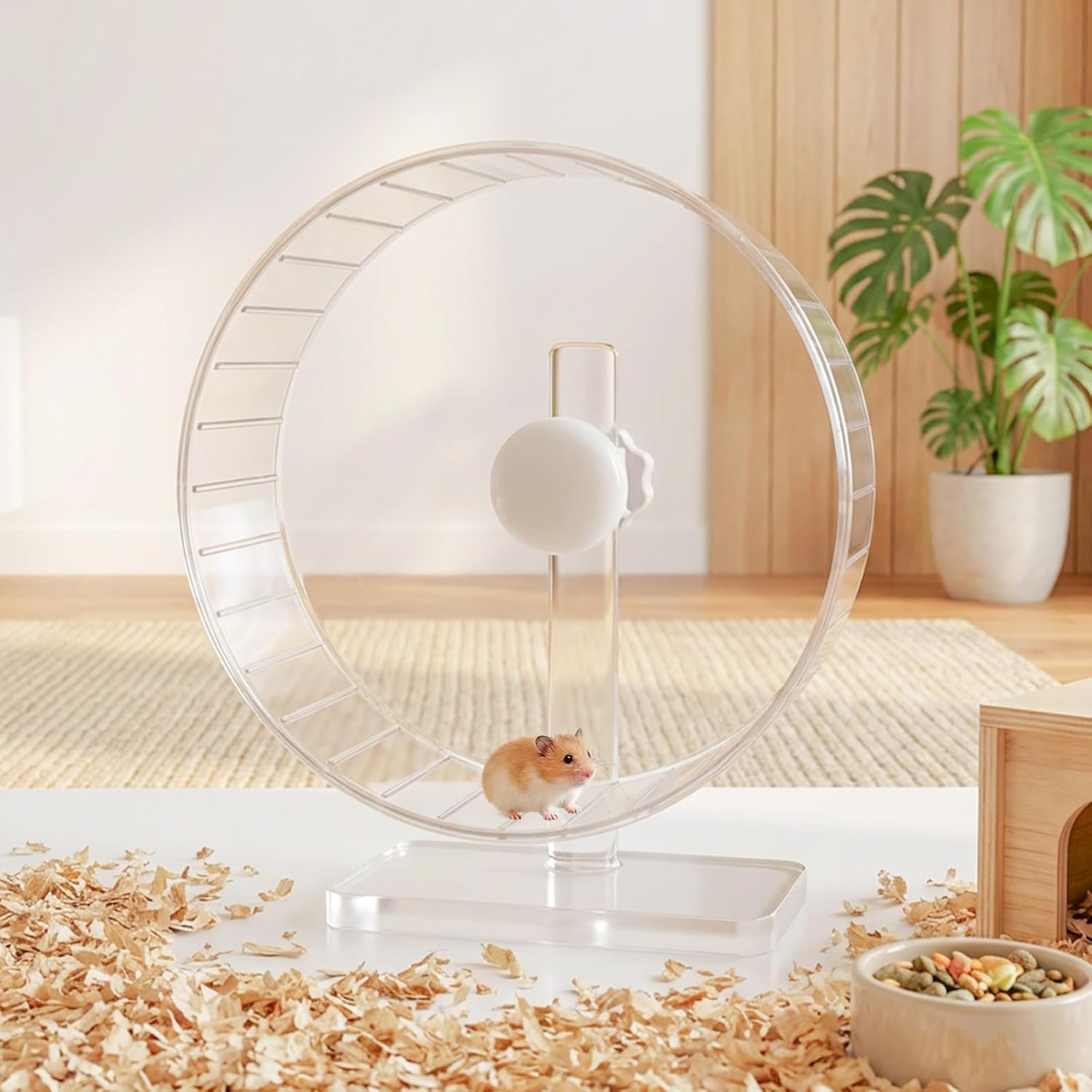 11 Inch Silent Hamster Wheel – Large Clear Running Wheel with Adjustable Stand – Quiet Spinning Exercise Wheel for Syrian Hamsters, Gerbils, Hedgehogs and Small Animals, Transparent