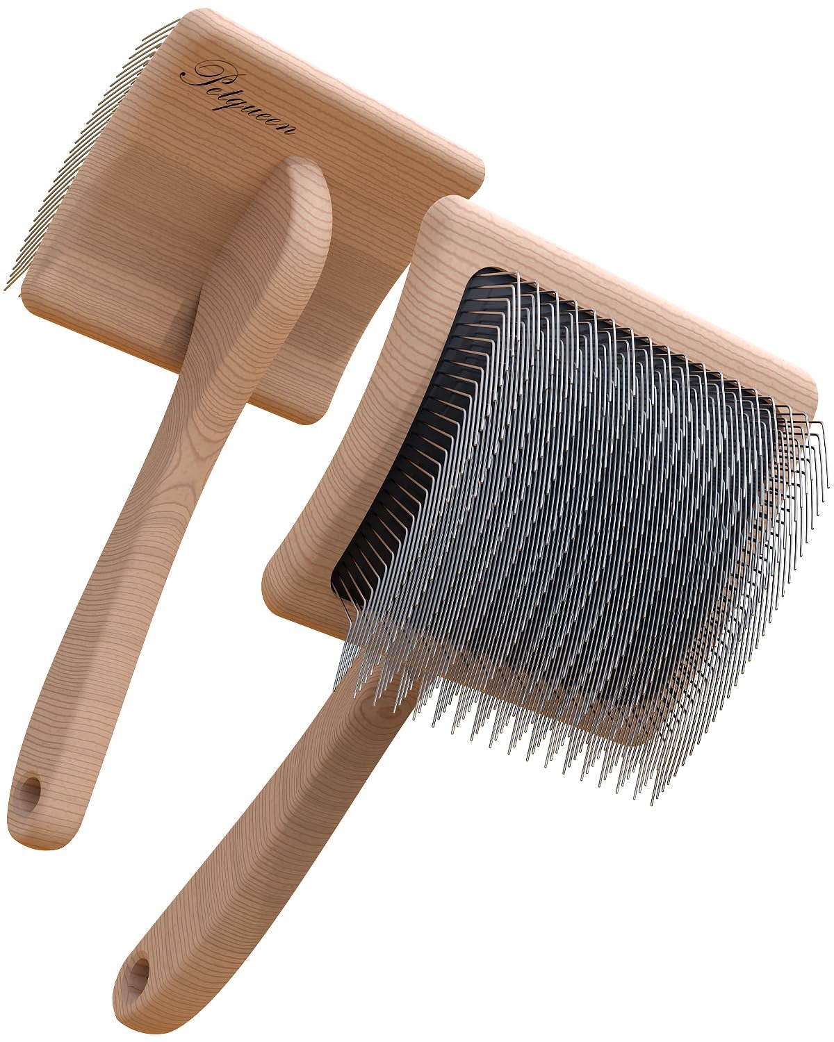 Dog Slicker Brush for Large Dogs, Professional Doodles Brush for Poodles, Goldendoodles and Labradoodles – Easy to Remove Tangles, Mats and Fluff – 3.8″x3.2″ Head, 8″ Wood Body
