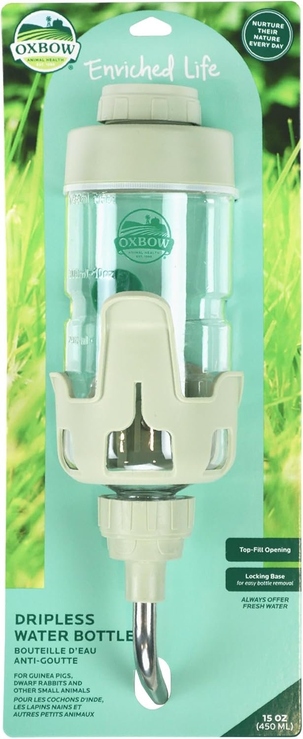 Oxbow Enriched Life Dripless Water Bottle, Guinea Pig Water Bottle, Rabbit Water Bottle, Essential Small Pet Accessory for Guinea Pig Cages & Rabbit Cage, Bunny Supplies, 15oz / 450ml