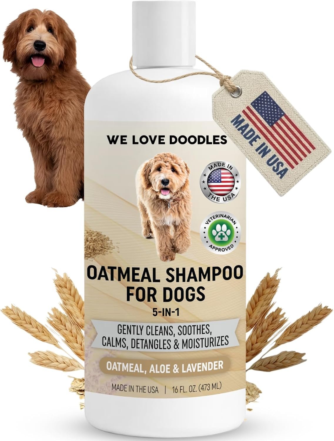 5-in-1 Premium Oatmeal Shampoo for Dogs, Gentle for Itchy & Sensitive Skin, Provides Itch Relief, Hypoallergenic & Soothing for Dry Skin, Moisturizing Anti-Itch, Made in USA, 16 oz [We Love Doodles]