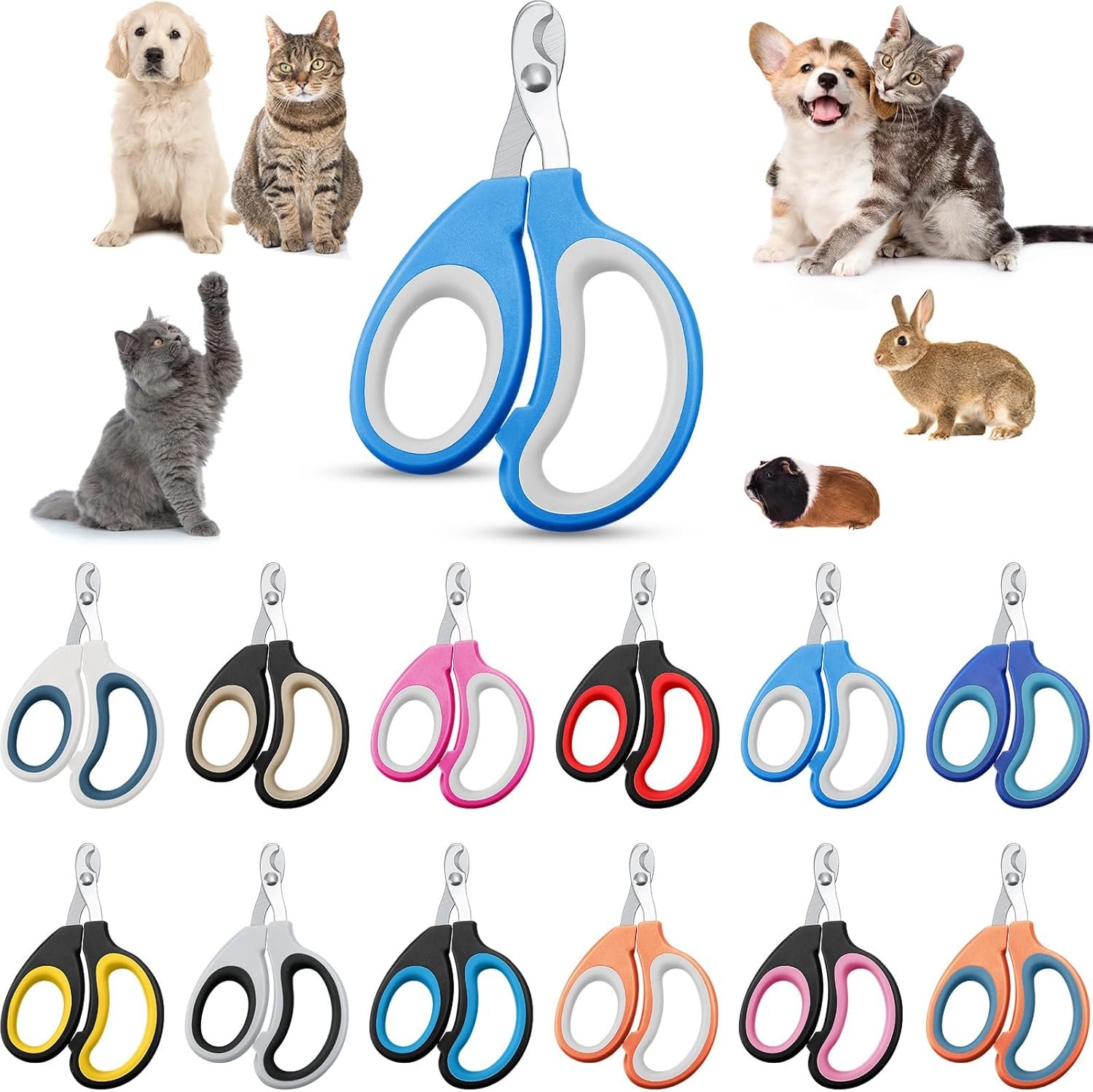 Therwen 24 Pcs Cat Nail Clipper Bulk Cat Nail Trimmer Kitten Claw Clippers Pet Nails Cutter Claw Care for Cats Kittens Bunny Puppy Rabbit Gatos Sharp Safer (Moon-Shaped,Multiple Colors)