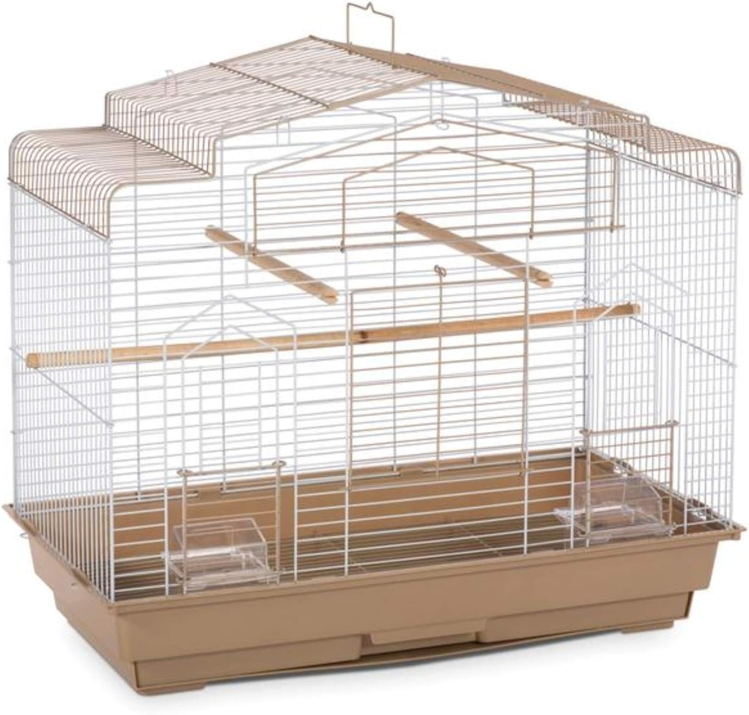 Prevue Pet Products Barn Style Bird Cage – Ideal for Parakeets, Parrots, Lovebirds, Conures, Canaries, and Similarly Sized Birds, Wide Barn Style Design, Stand Alone Cage – Brown & White