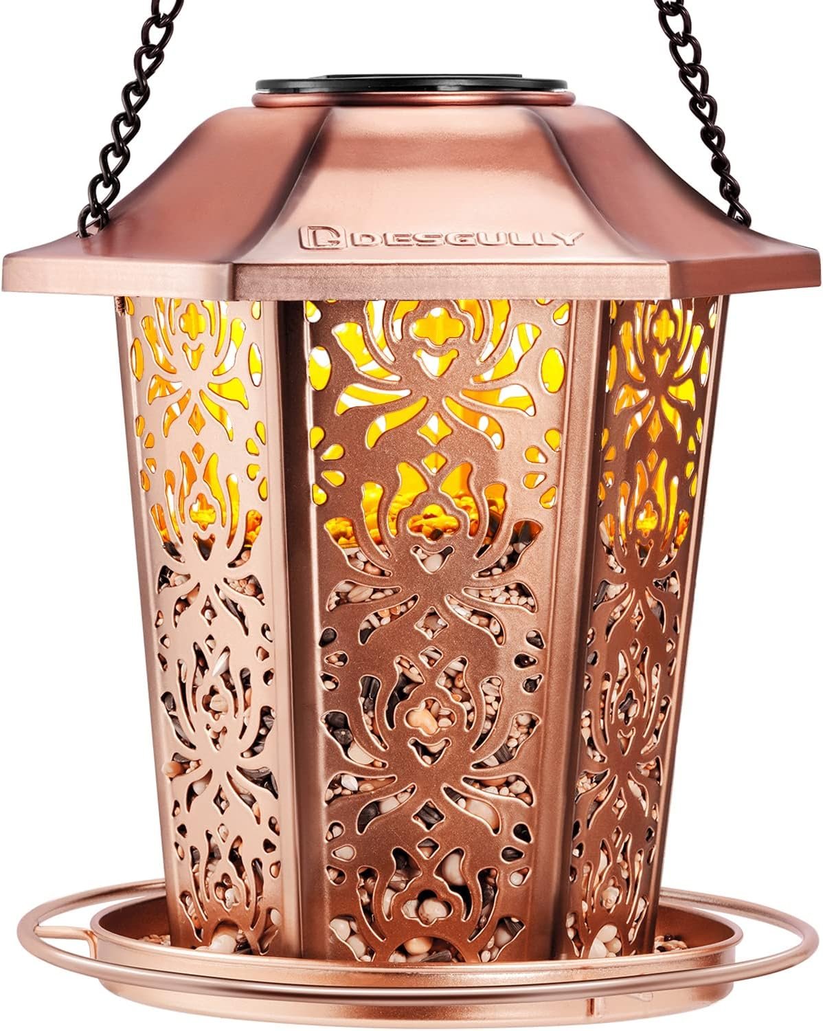 Solar Bird Feeders for Outdoors Hanging – Premium Grade Metal Bird Feeder, Chew-Proof, Weather and Water Resistant Wild Bird feeders, Outside and Garden Decoration-New