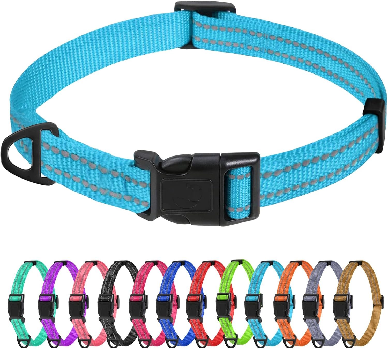 TagME Reflective Nylon Dog Collars, Adjustable Classic Pet Collar with Quick Release Buckle for Extra Small Dogs, Sky Blue, 5/8″ Width