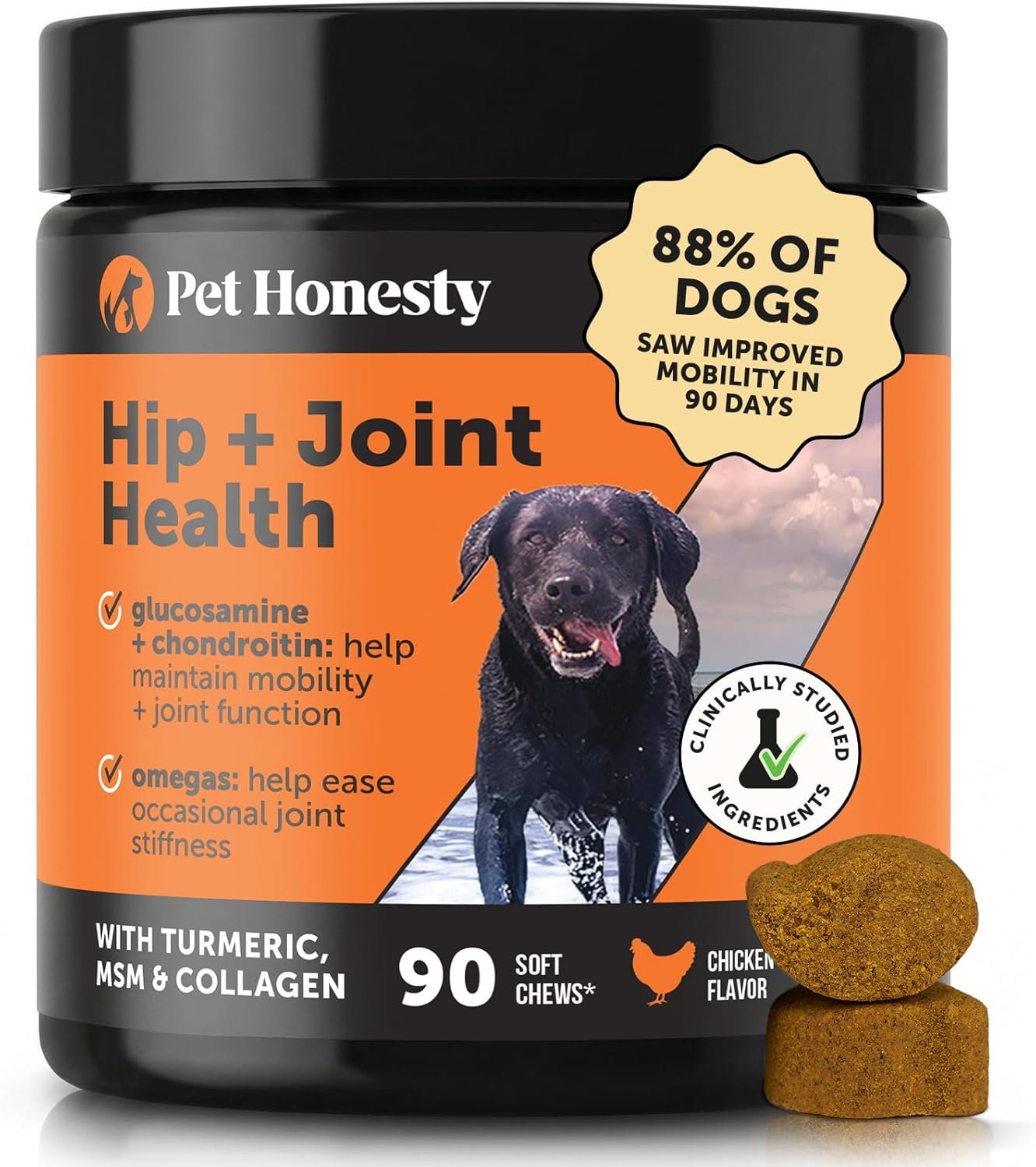 Hip + Joint Supplement for Dogs with Glucosamine Chondroitin – MSM, Turmeric & Collagen Soft Chews – Joint Function, Stiffness, and Mobility Support, May Reduce Occasional Discomfort (Chicken, 90 Ct)