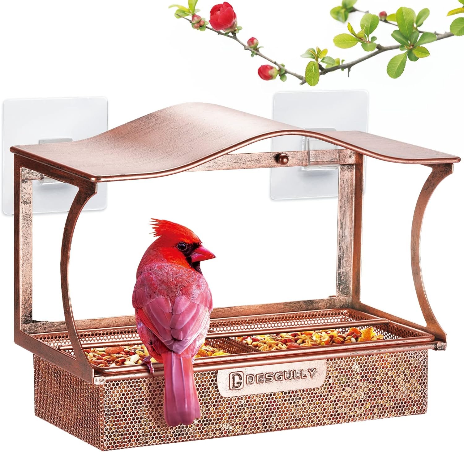 Window Bird Feeder, Metal – with Strong Suction Cups, Large Outdoor for Viewing Bird Watching Gift (Curved)