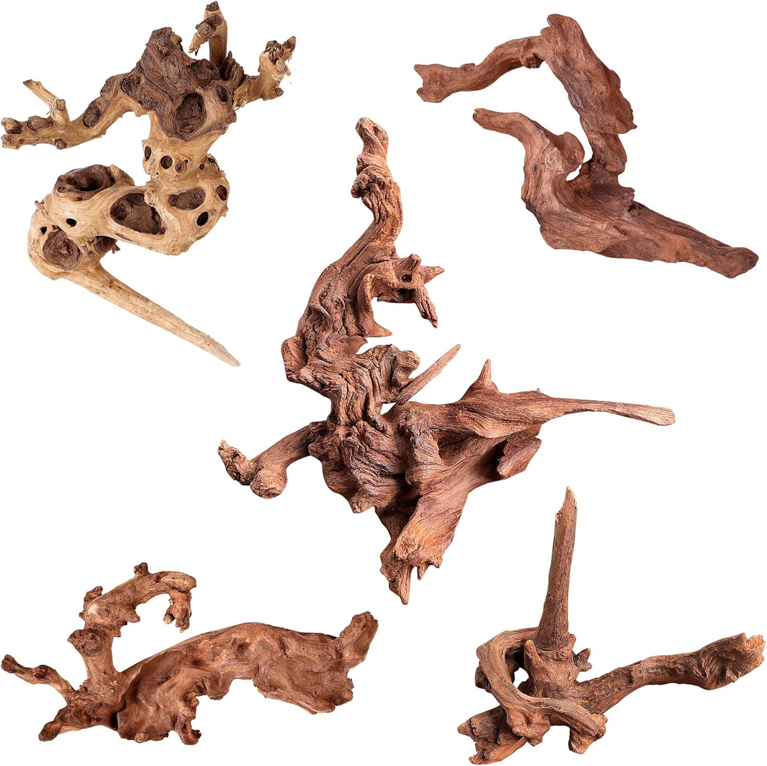 majoywoo Natural Small Coral Driftwood for Aquarium Decor Fish Tank Decorations, Assorted Driftwood Branch 4.5-7.5″ 5 Pcs, Reptile Decor