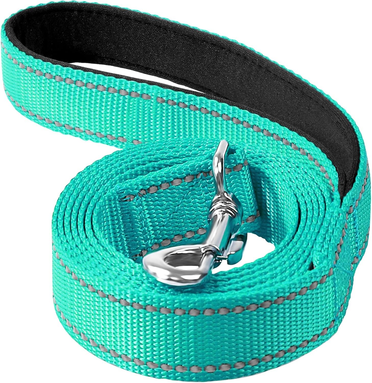 Reflective Dog Leash 6ft Soft Padded Handle Nylon Lead for Small & Medium Dogs, Durable Walking Training Leash for Night Safety (Turquoise,3/4Inch Wide)