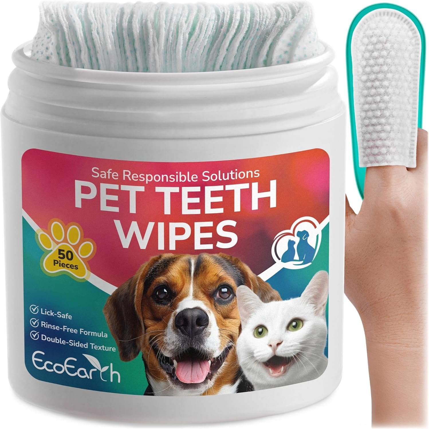 Premium Teeth Cleaning Wipes for Dogs & Cats – 50 Pcs – Pet Dental Care Finger Pads for Fresh Breath & Oral Hygiene – Embossed Pattern & Nano Plastic-Dotting to Remove Plaque & Tartar