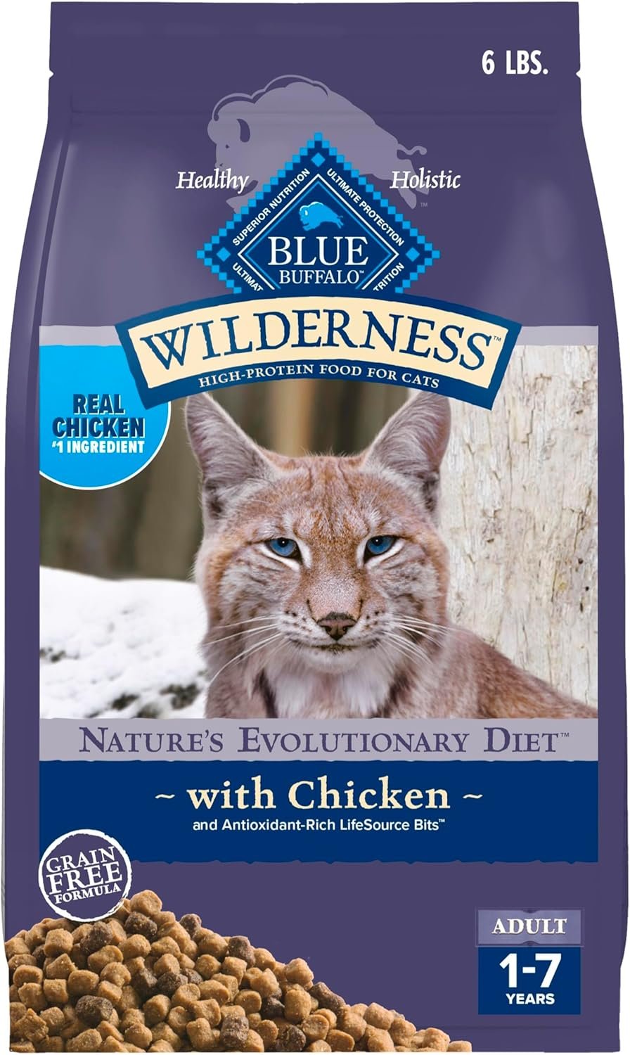 Blue Buffalo Wilderness Nature’s Evolutionary Diet High-Protein, Grain-Free Natural Dry Food for Adult Cats, Chicken, 6-lb. Bag