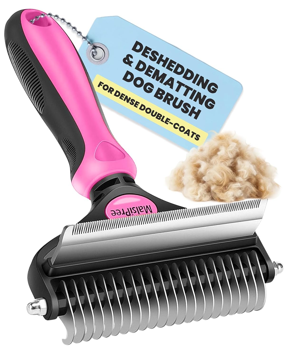 MalsiPree Dog Brush for Shedding – 2 in 1 Undercoat Rake Deshedding Tool for Medium to Large Double-Coated Dog Grooming – Pet Dematting Comb – Pet Deshedder (Pink)