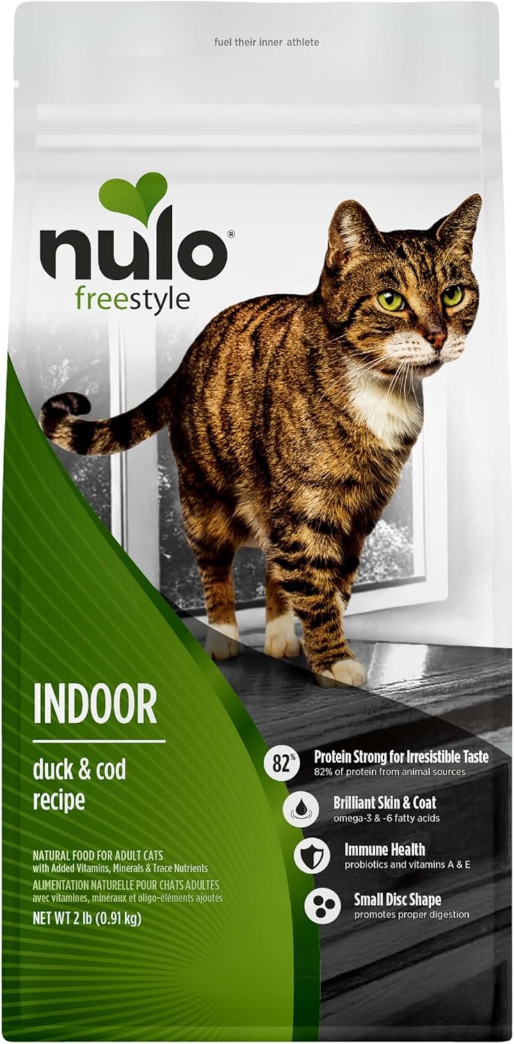 Nulo Freestyle Dry Cat Food Indoor – Duck & Cod, High Protein Grain-Free Dry Cat Food, Natural Kibble with Probiotics and Omegas Fatty Acids, 2lb Bag