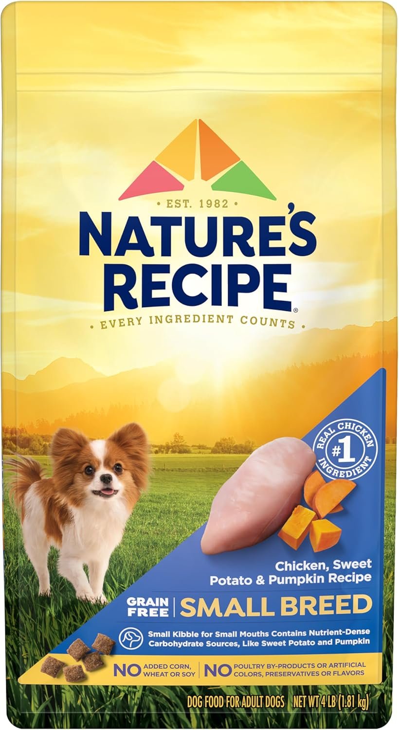 Nature’s Recipe Grain Free Small Breed Dry Dog Food, Chicken, Sweet Potato & Pumpkin Recipe, 4 lb. Bag
