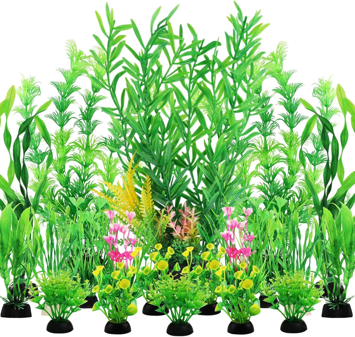 QUOZUO Fish Tank Plants, 20pcs Aquarium Decor Green Plants Artificial Aquarium Decorations Plant, Fish Tank Accessories for Household and Office Aquarium Simulation, Small to Large
