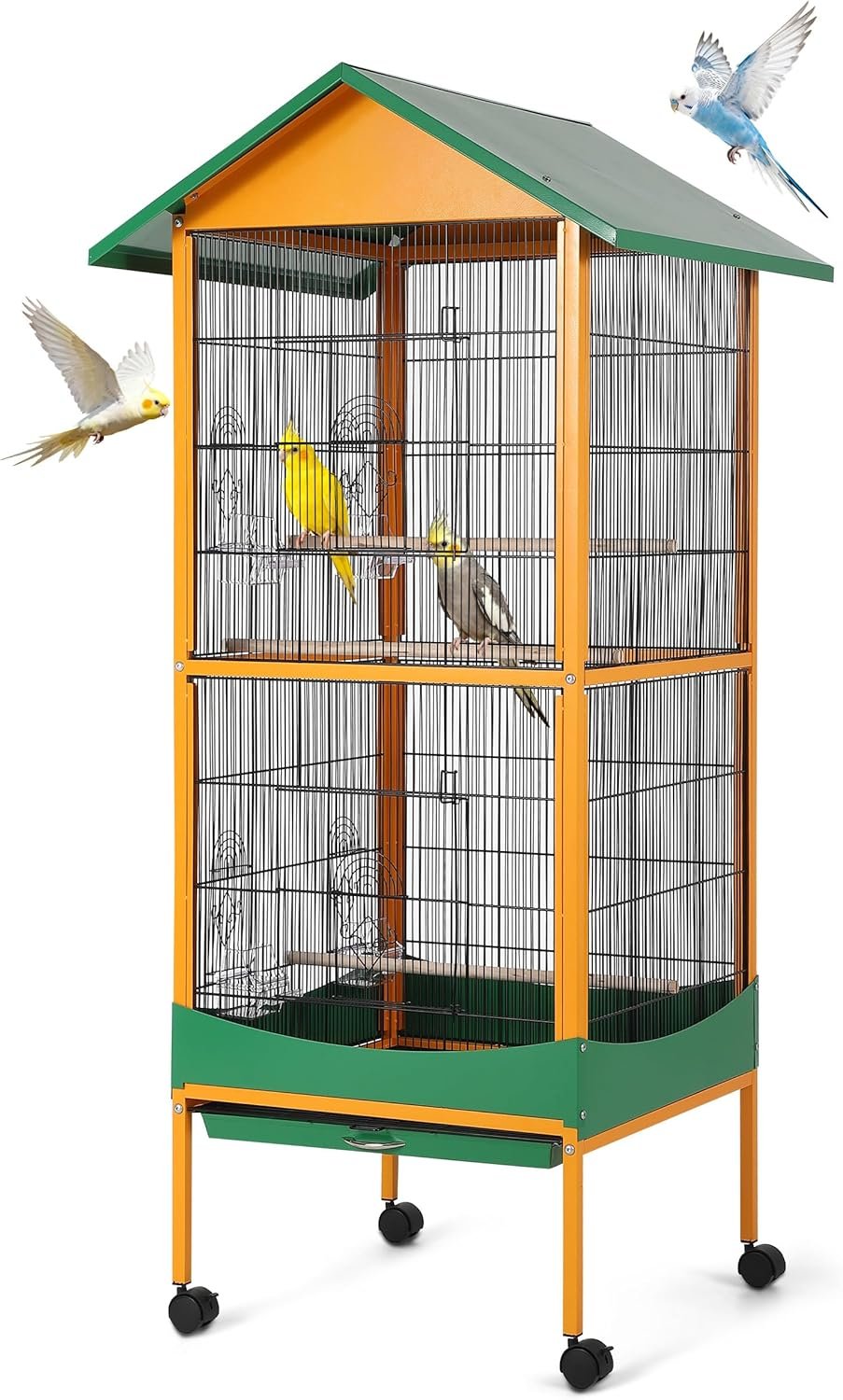 Garvee Bird Cage, 66”H Extra Large Bird Cage, w/Removeble Tray, Waterproof Roof, Easy to Clean, Lockable Caster, Indoor& Outdoor Application for Conure,Macaw,Budgie,Cockatiel,Lovebirds,Parakeet