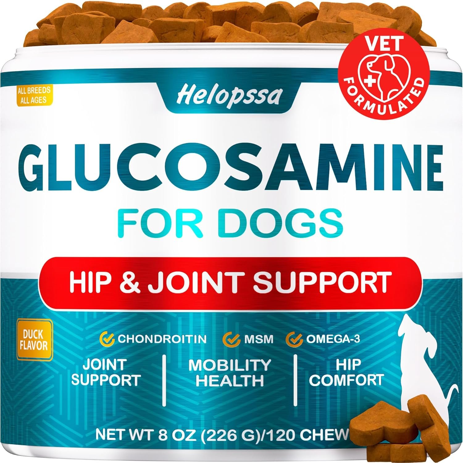 Glucosamine for Dogs – Hip and Joint Supplement for Mobility, Cartilage Health – 30,000 mg per Pack – w/ Omega-3 Fish Oil, Chondroitin, MSM – Dog Glucosamine Chews – Ideal for Senior Dogs – 120 Treats