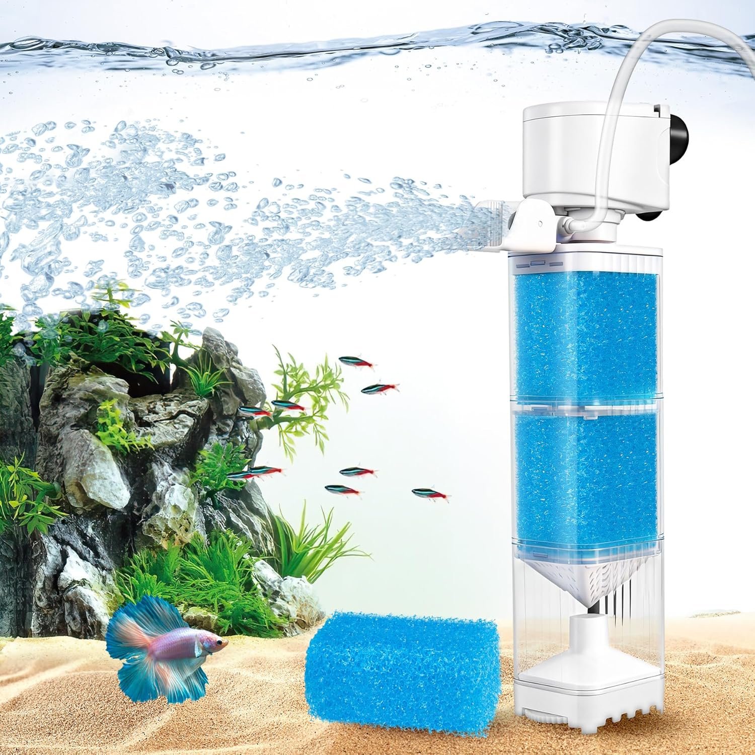 Aquarium Filter for 40-70 Gallons Tank, 225GPH Fish Tank Filters with Oxygenation, Wavemaker & Impurity Isolation, Multi-Functional Circulation System
