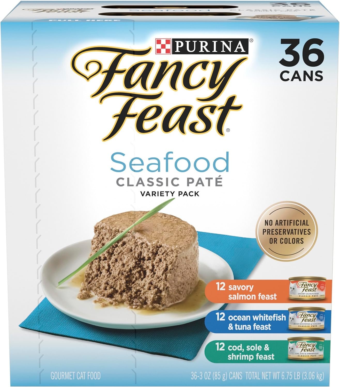 Purina Fancy Feast Seafood Classic Pate Collection Grain Free Wet Cat Food Variety Pack – (Pack of 36) 3 oz. Cans