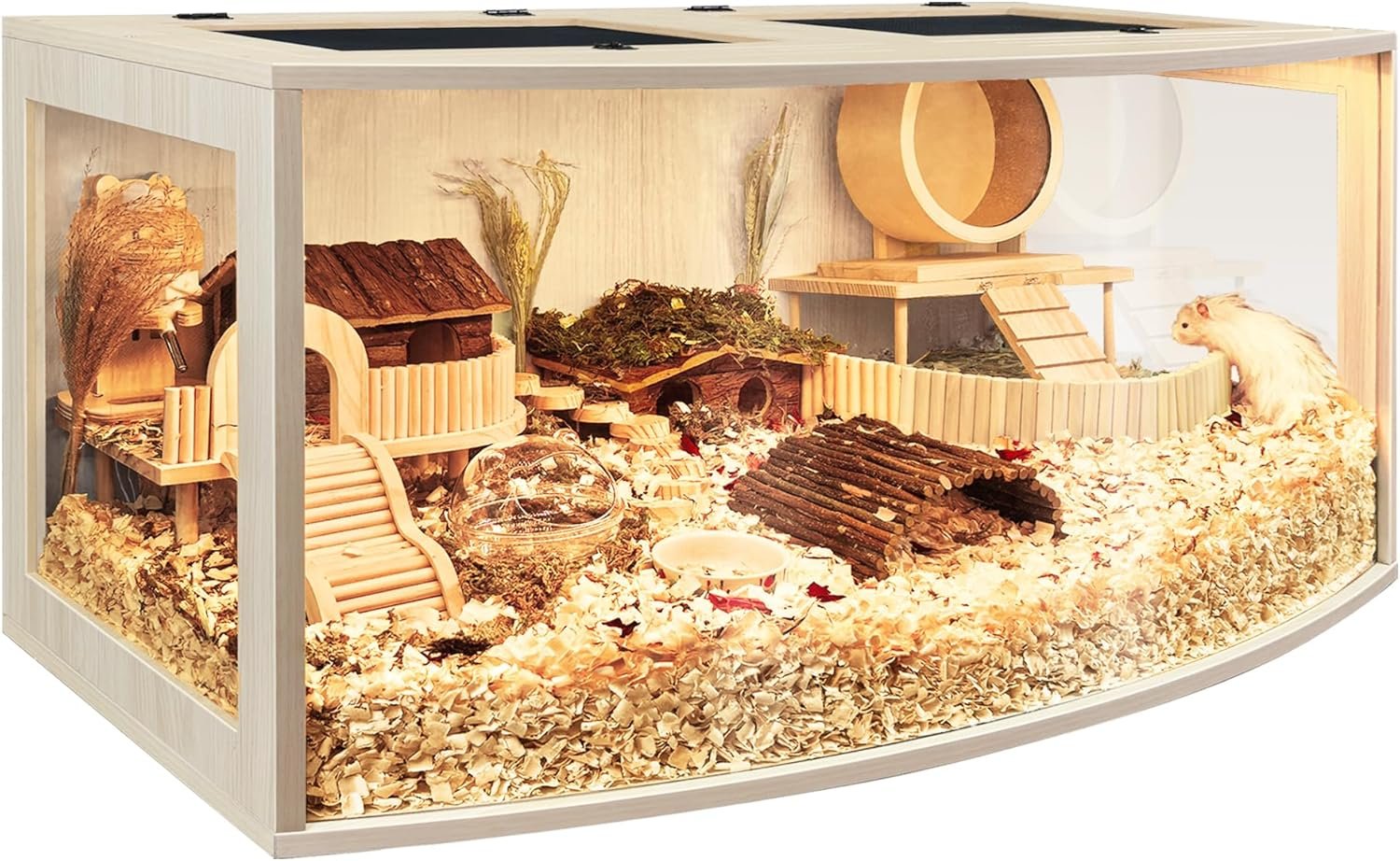 Prolee Hamster Cage Chew Proof Wood, Hamsters Enclosure Openable Top with Curved Design,Waterproof Small Animals Cage with Acrylic Sheets for Gerbils,Hamster Habitat(40 Inches)