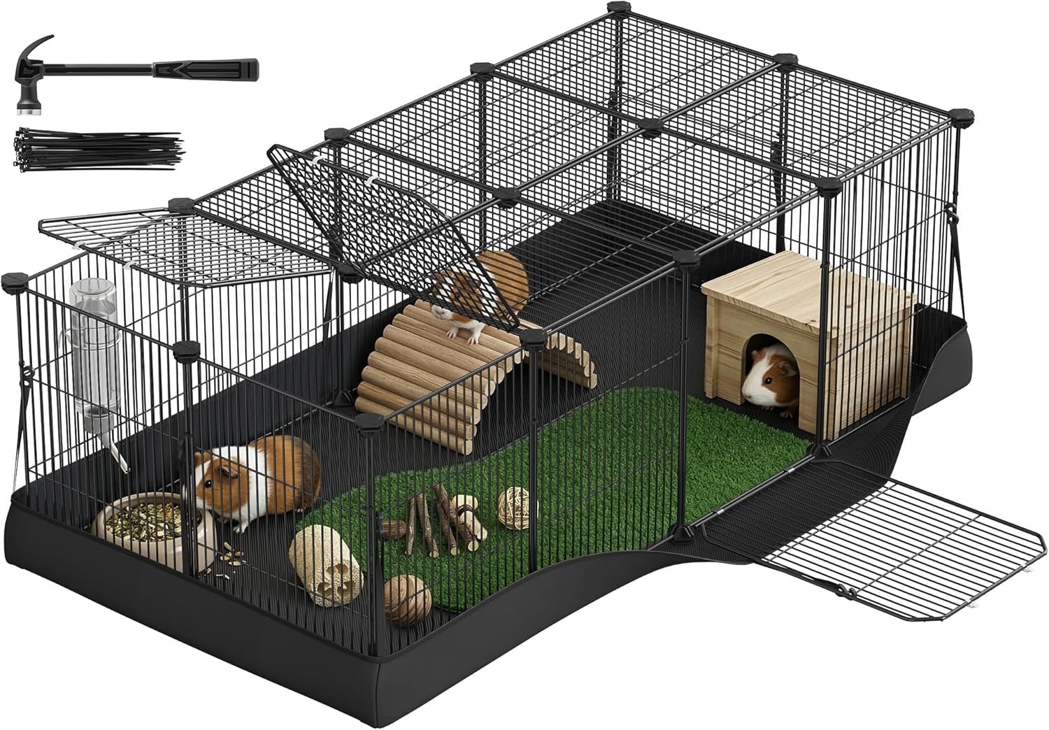 SONGMICS Guinea Pig Cage, Rabbit Cage, Small Animal Playpen with Waterproof Mat, Top and Side Door, 20 Panels, 48.4 x 24.8 x 16.3 Inches, Ink Black ULPI012BH01