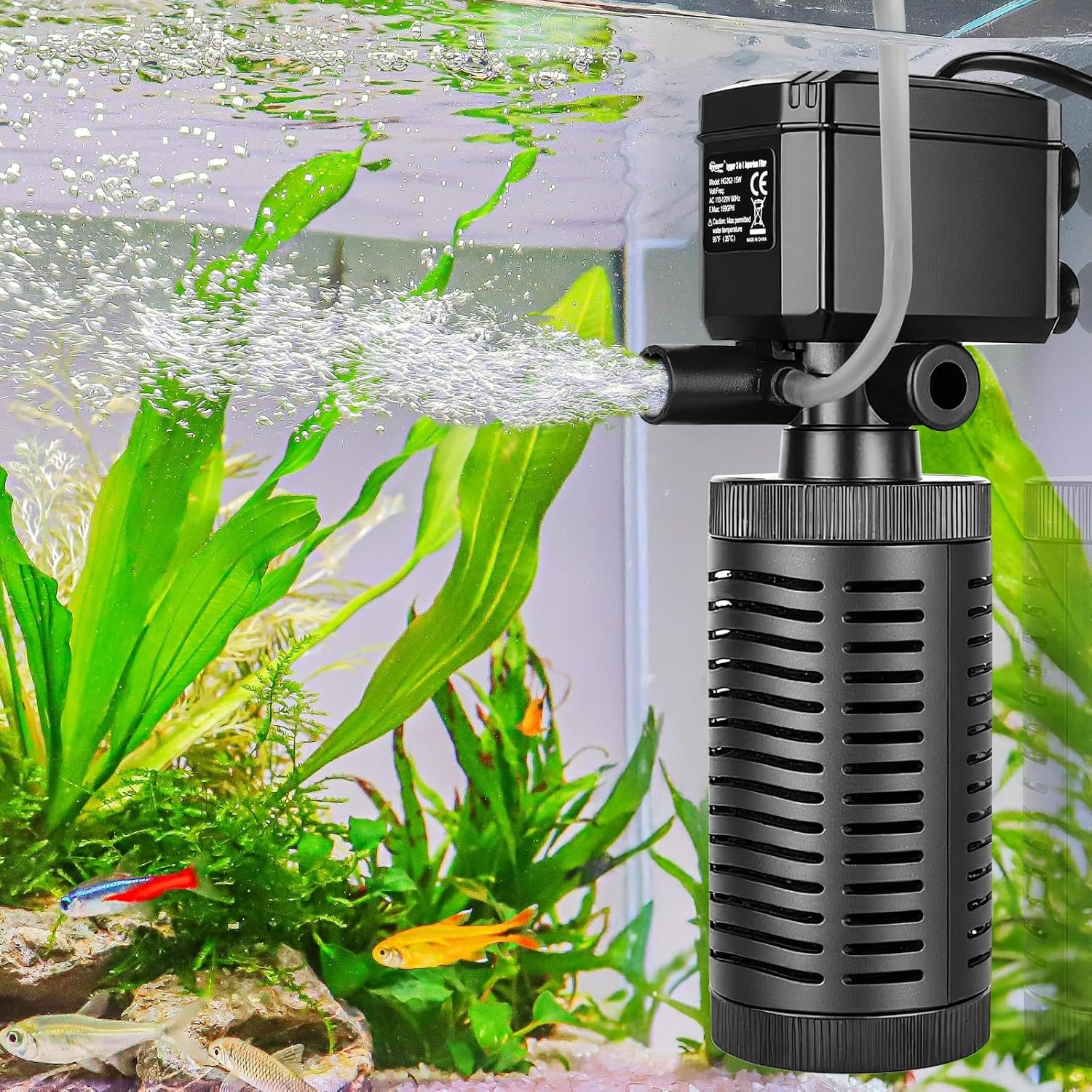 hygger 15-30 Gallon Little Submersible Aquarium Filter in-Tank Filtration with Aeration for Saltwater and Freshwater Fish Tank Internal Filters 232GPH