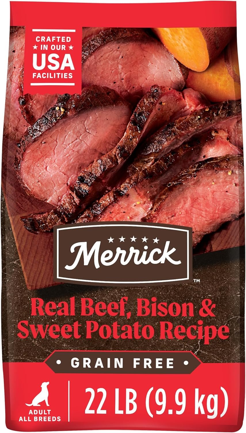 Merrick Premium Grain Free Dry Adult Dog Food, Wholesome And Natural Kibble With Beef, Bison And Sweet Potato – 22.0 lb. Bag