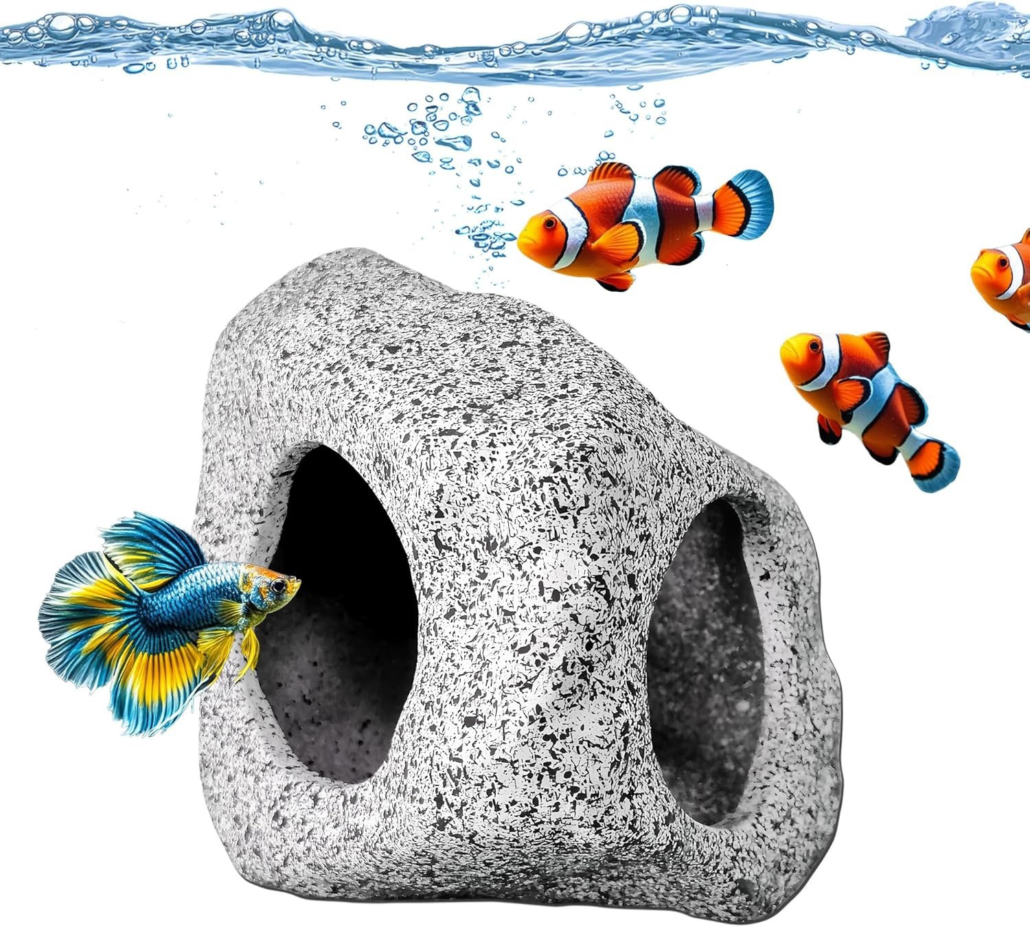 SpringSmart Aquarium Hideaway Rock Cave for Aquatic Pets to Breed, Play and Rest, Safe and Non-Toxic Ceramic Fish Tank Ornaments, Decor Stone for Betta