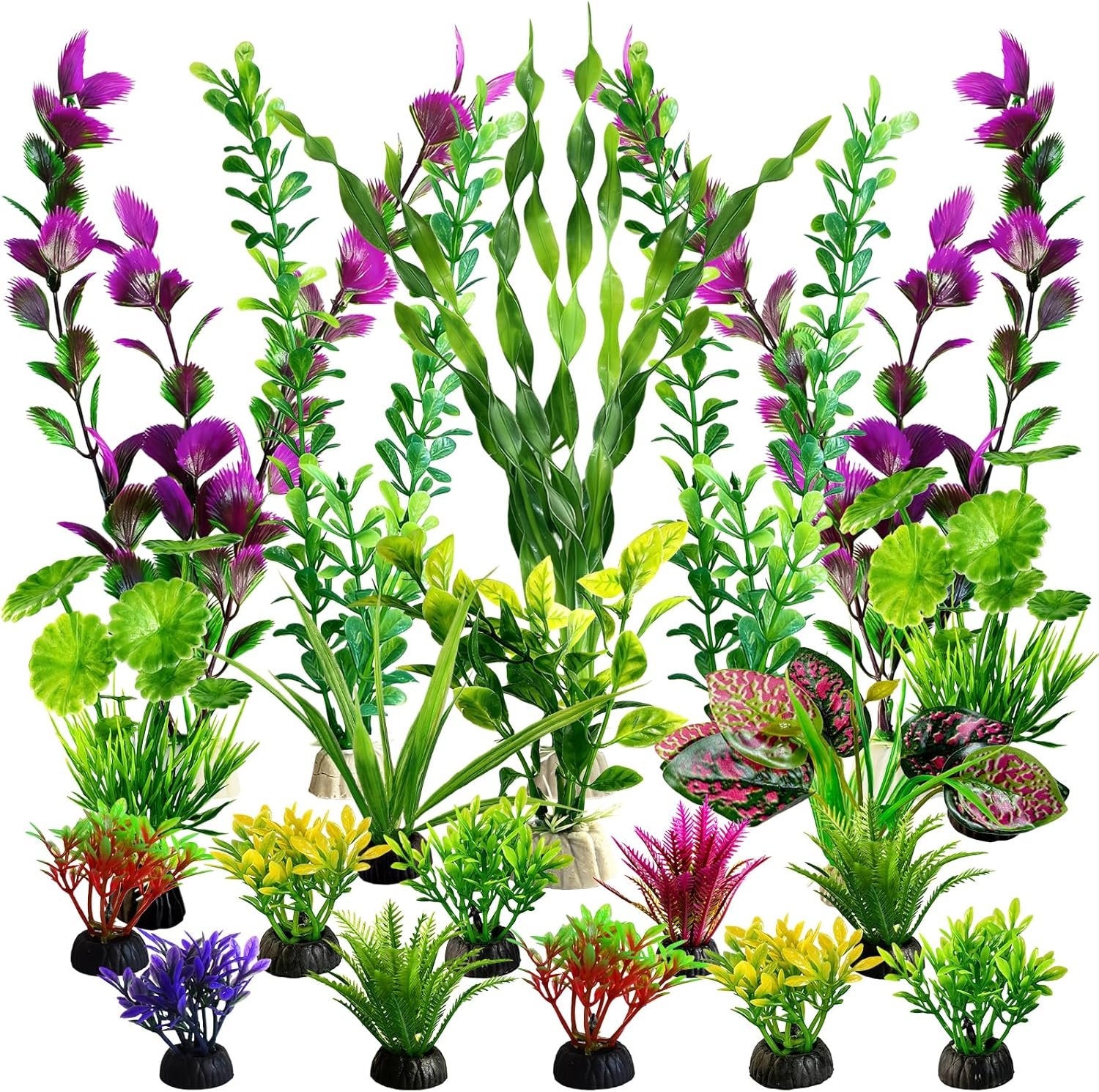 Promising Aquarium Decor Plastic Plants, Fish Tank Accessories, Artificial Aquarium Plants Kit, 22 Pieces