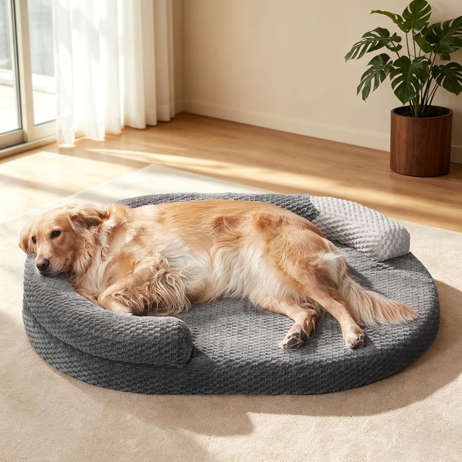JOEJOY XL Orthopedic Dog Beds Large Sized Dog, Extra Large Washable Waterproof Oval Large Dog Bed with Removable Cover, Egg-Crate Foam Pet Bed with Bolster & Non-Skid Bottom, Dark Grey, 42”x31”