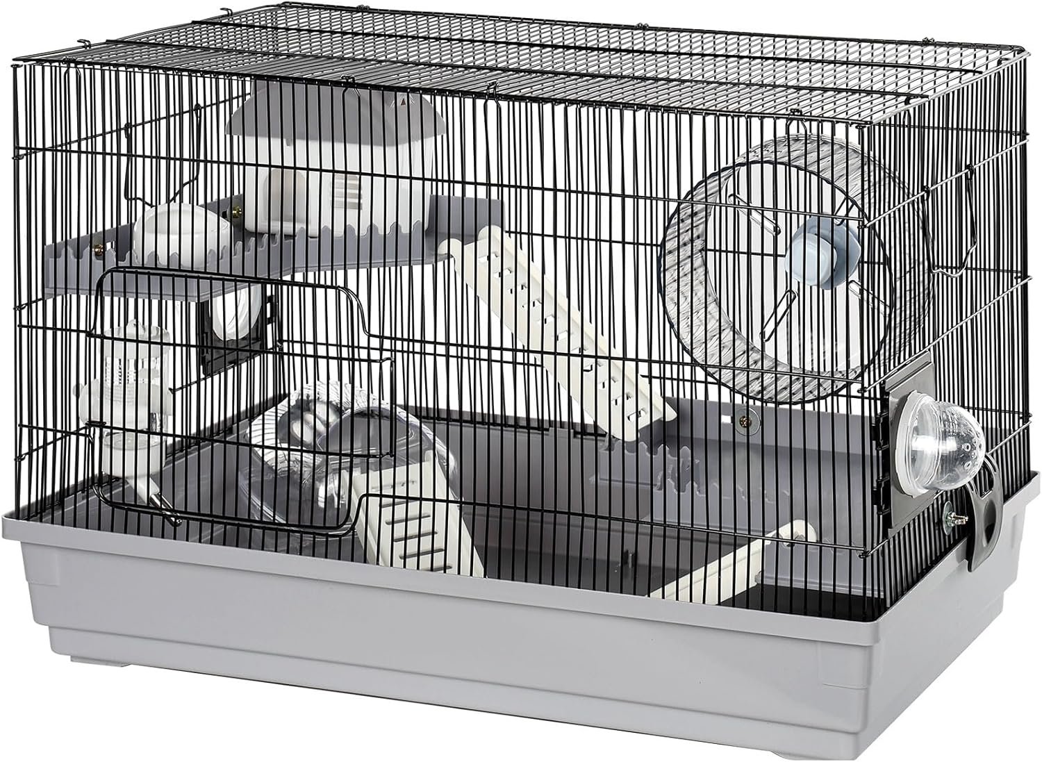 3-Tier Hamster Cage Starter Kit 22″Lx12″Wx15″H for Single Hamster 2-5″ Long with Two Platforms, Silent Wheel, Hide-House, Water Bottle, Bathtub, Food Bowl, Ladders, Tube Ports