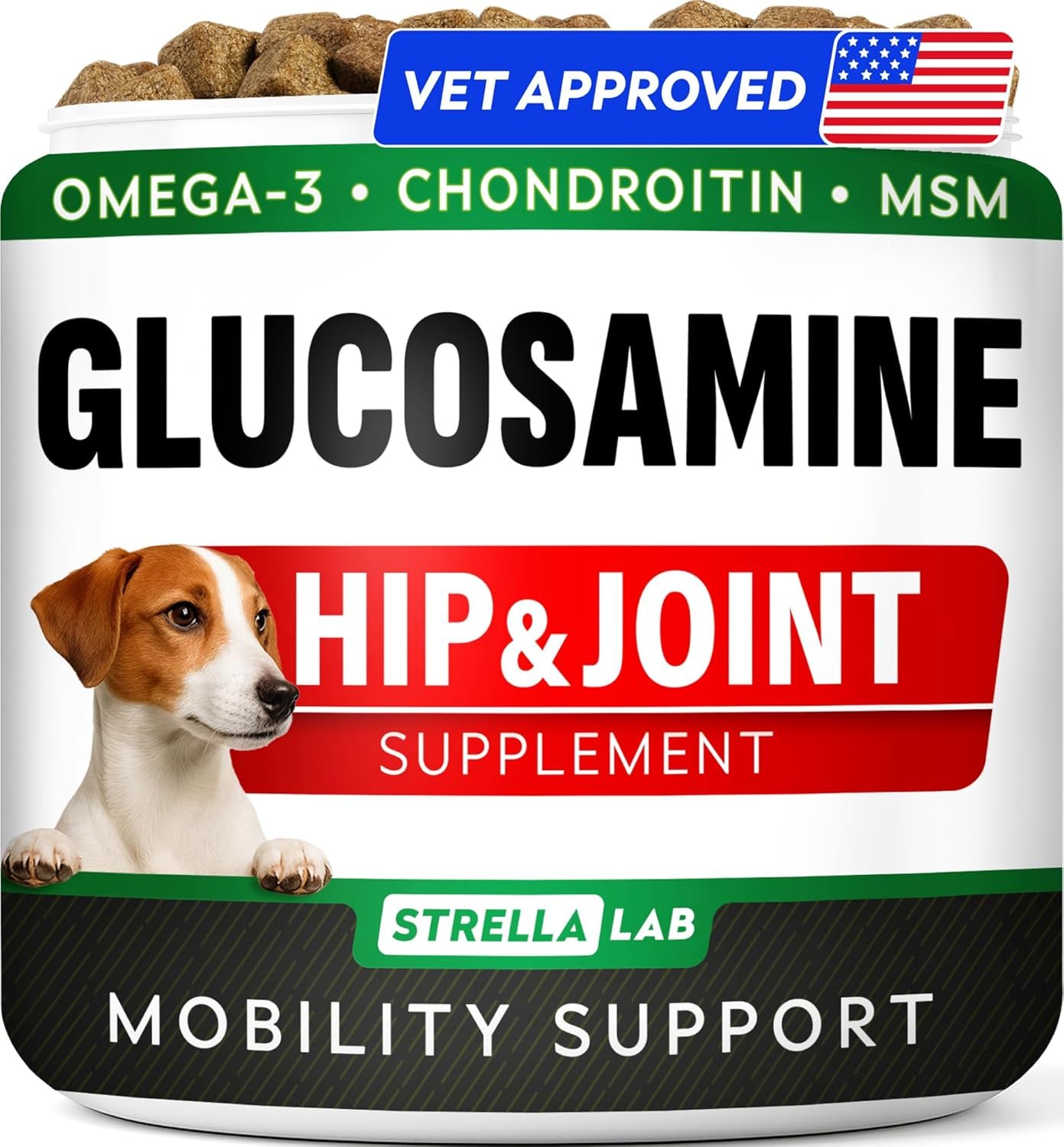 Glucosamine Treats for Dogs – Joint Supplement w/Omega-3 Fish Oil – Chondroitin, MSM – Advanced Mobility Chews – Joint Pain Relief – Hip & Joint Care – Chicken Flavor – 120 Ct – Made in USA