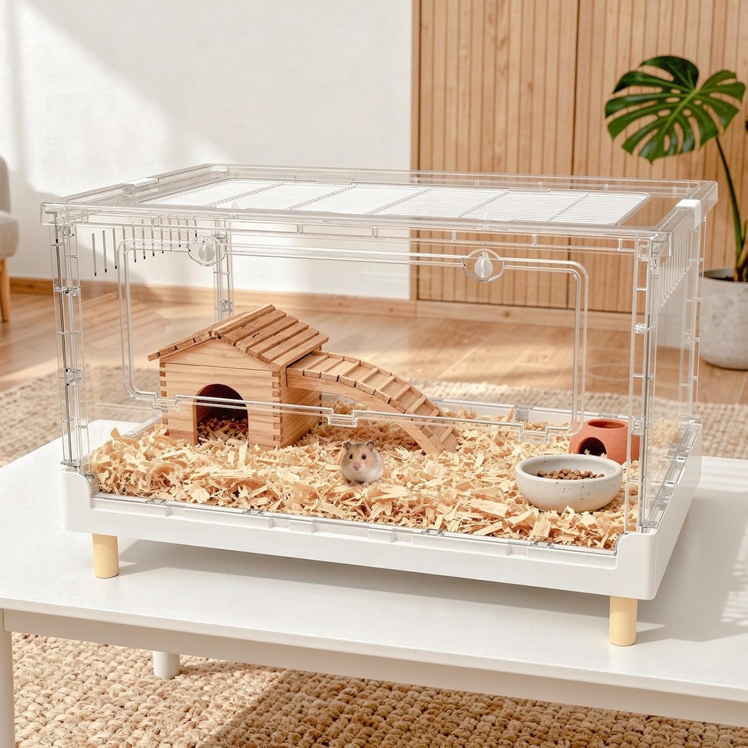 Larger Acrylic Transparent Hamster Cage – Small Animal Cage for Guinea Pig, Hedgehog,Dwarf Hamster, Rat,Mouse,Ferret, Sugar Glider and Bird,DIY Extendable & Stackable（27.5″ Lx16.9 Wx15.4 H）