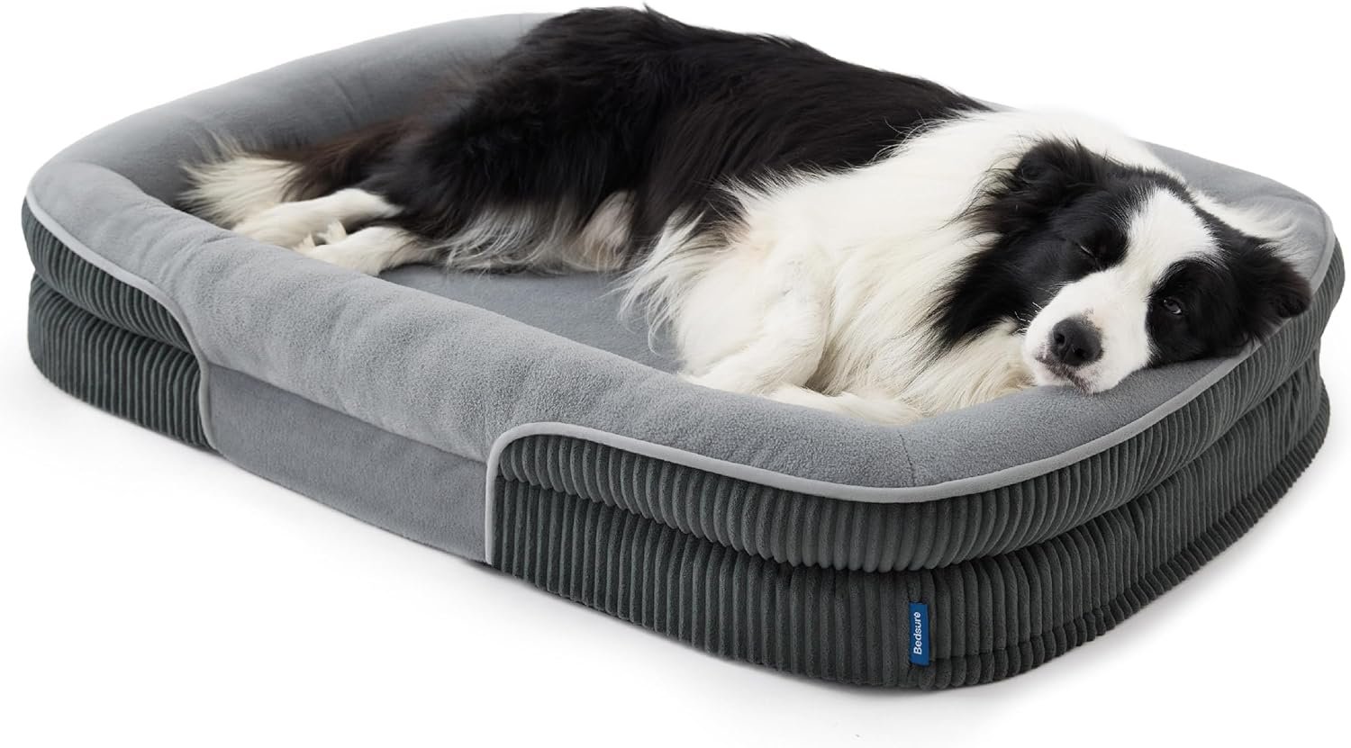 Bedsure XL Orthopedic Dog Beds Large Sized Dog – 360° Oval Bolster Large Dogs Bed for Senior Dogs with Waterproof Washable Cover, Extra Large Comfort Pet Sofa Couch with Ultra-Soft Fleece, Grey, 42″
