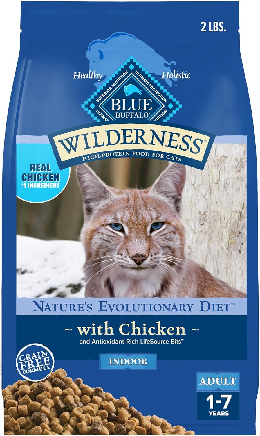 Blue Buffalo Wilderness Nature’s Evolutionary Diet High-Protein, Grain-Free Natural Dry Food for Adult Cats, Chicken, 2-lb. Bag