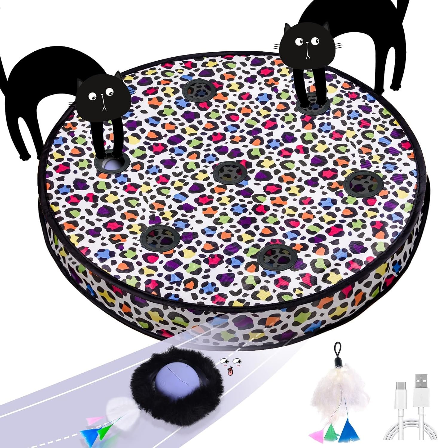 ORSDA Cat Toys, Interactive Activated Moving Ball in 7 Holes Mat, Automatic Fast Rolling Ball, Hide and Seek Toys for Indoor Cats, Exercise Kicker Mouse Catching Game