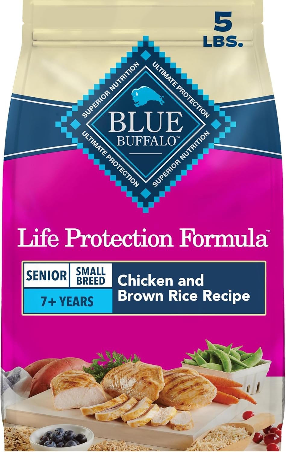 Blue Buffalo Life Protection Formula Chicken & Brown Rice Small Breed Senior Dry Dog Food, Supports Immunity With Antioxidant-Rich LifeSource Bits, Promotes Healthy Muscles, Skin & Coat Health, 5 lbs.