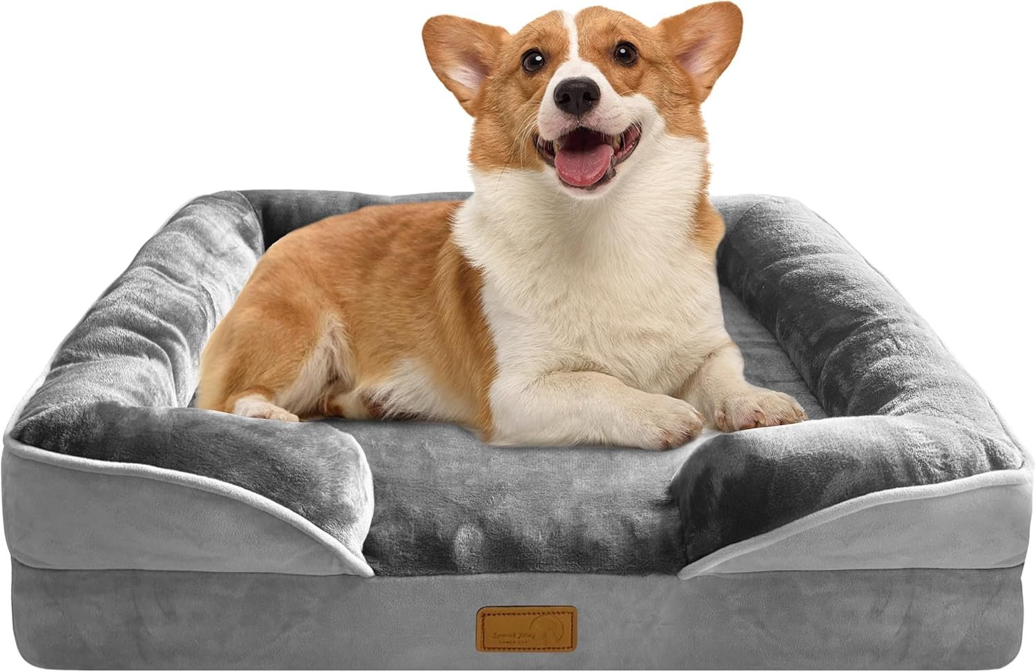 Spotted Play Orthopedic Dog Bed with Sides – Dog Sofa Beds for Medium Dogs, Supportive Foam Pet Couch Bed with Washable Removable Cover, Waterproof Lining and Non-Slip Bottom, Grey – M