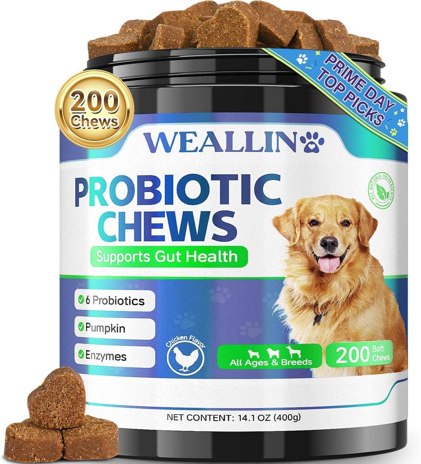 200 PCS Probiotics for Dogs – Dog Probiotic Chews for Gut Health, Digestive Support & Itchy Skin Relief Pet Diarrhea Gas Treatment – Probiotics, Digestive Enzymes, Prebiotics, Pumpkin