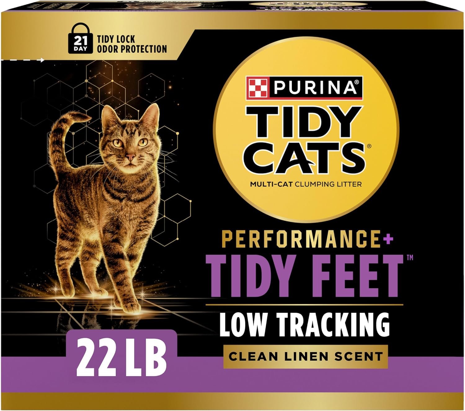 Purina Tidy Cats Performance Plus Tidy Feet Scented Low Tracking Cat Litter, Clumping, Multi-Cat Odor Control Kitty Litter with Clean Linen Scent – 22 lb. Box