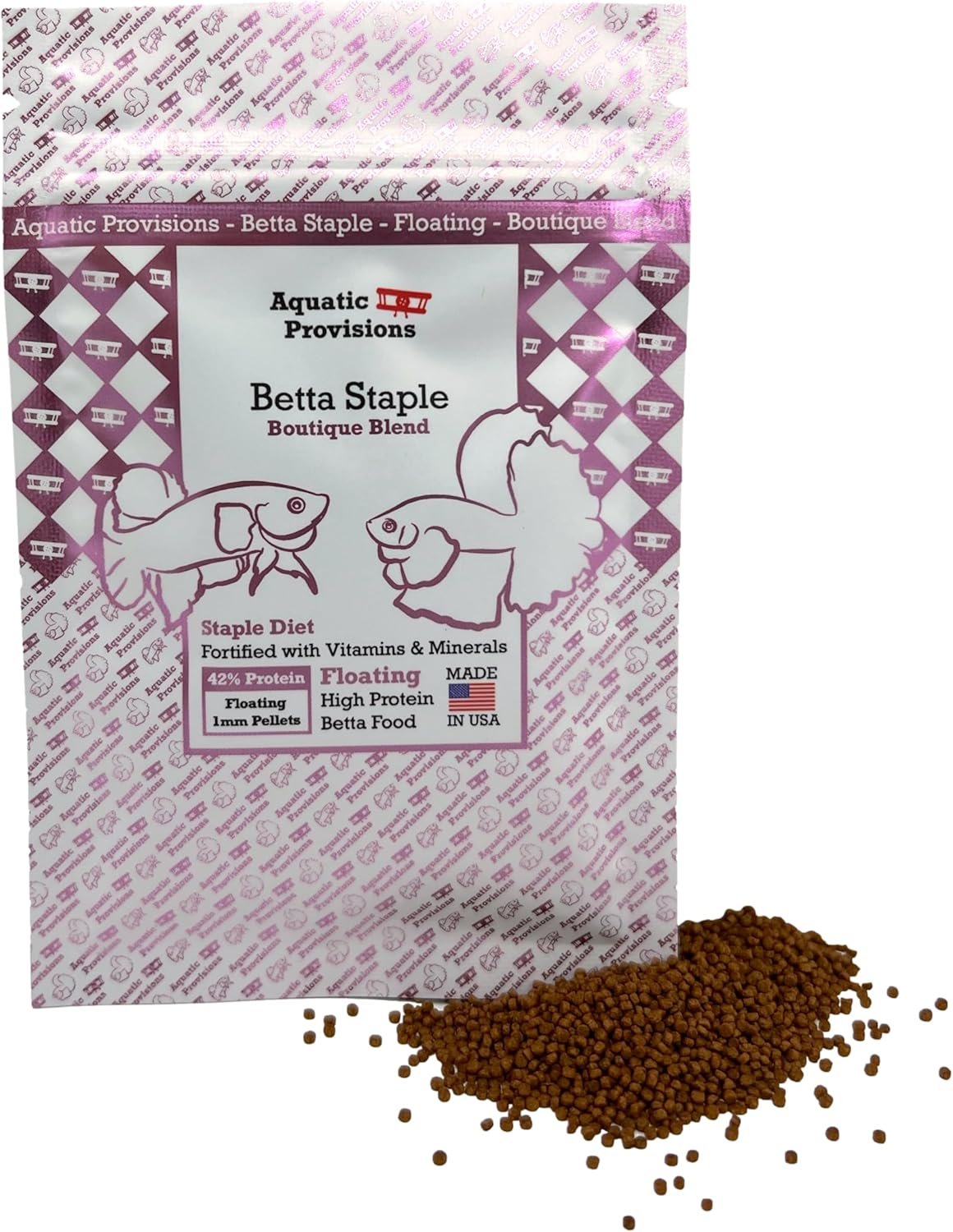 Aquatic Provisions Betta Staple Fish Food, 0.35 oz (10g) Floating 1mm High Protein Pellets for Betta Fish