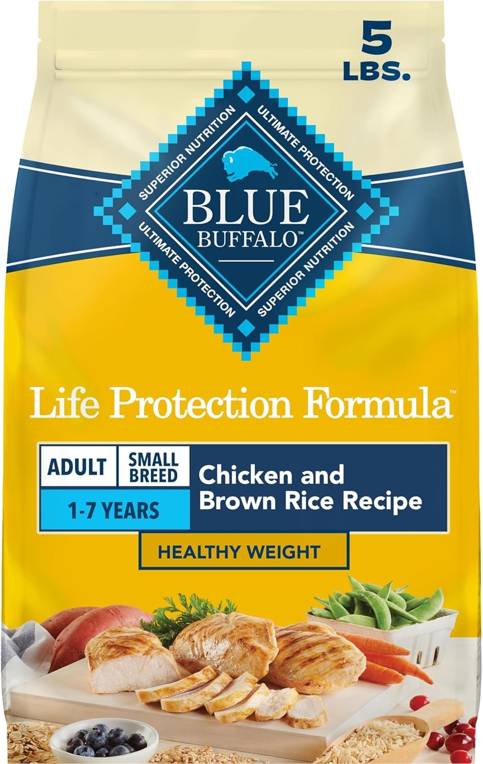 Blue Buffalo Life Protection Formula Healthy Weight Small Breed Adult Dry Dog Food, Chicken & Brown Rice, Supports Immunity With LifeSource Bits, Promotes Healthy Lean Muscles & Weight Control, 5 lbs.