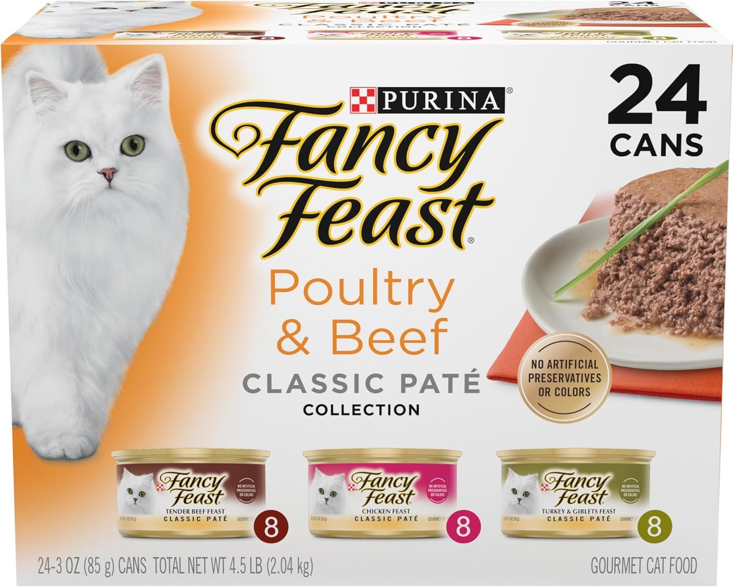 Fancy Feast Poultry and Beef Feast Classic Pate Collection Grain Free Wet Cat Food Variety Pack – (Pack of 24) 3 oz. Cans