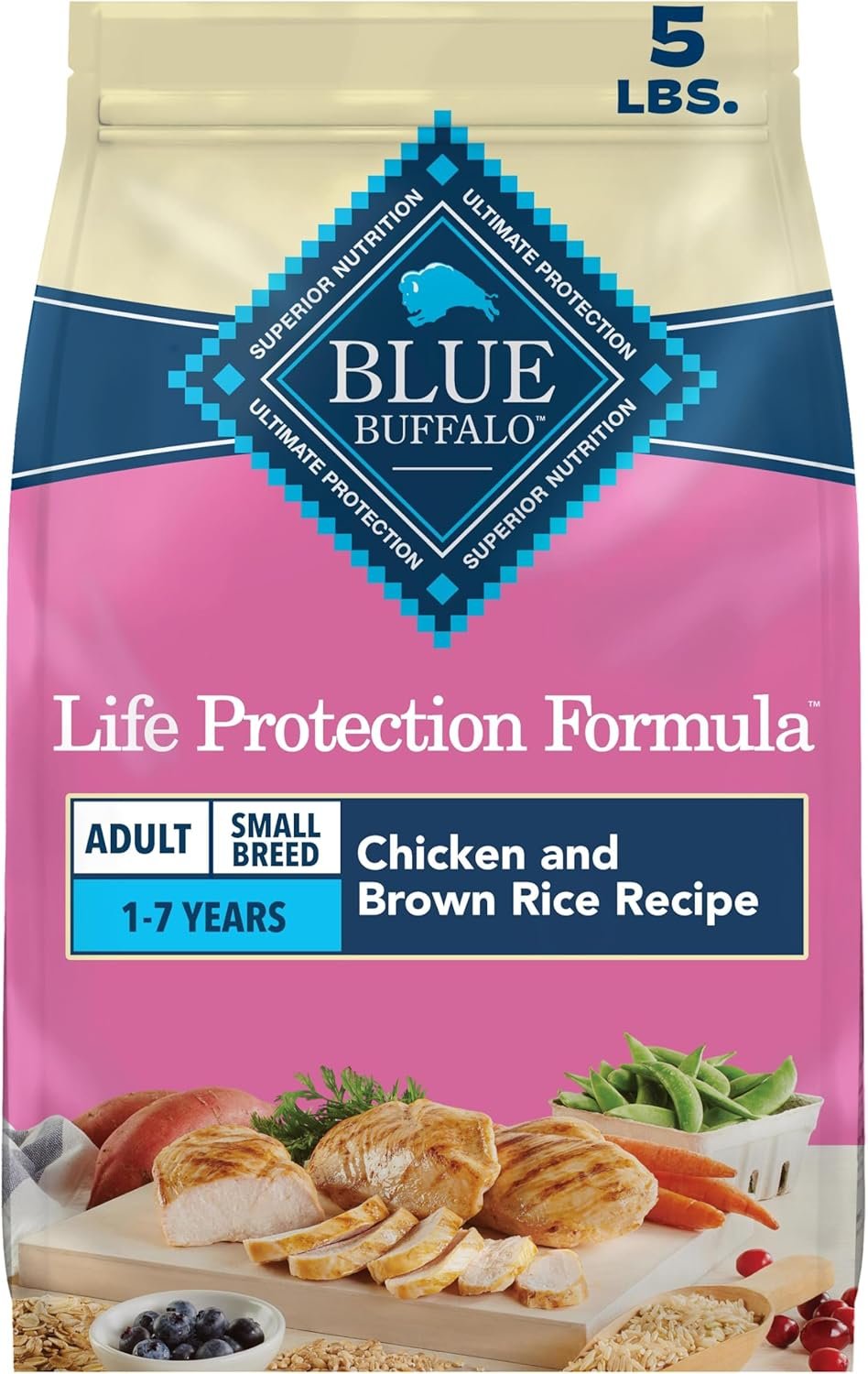 Blue Buffalo Life Protection Formula Chicken & Brown Rice Small Breed Adult Dry Dog Food, Supports Immunity with Antioxidant-Rich LifeSource Bits, Promotes Healthy Muscles, Skin & Coat Health, 5 lbs.