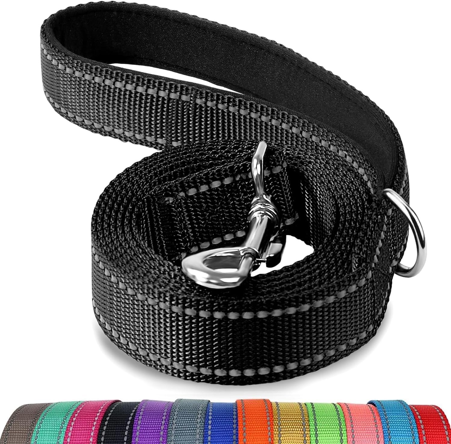 Joytale Dog Leash, 6 FT Double-Sided Reflective, Padded Handle Nylon Heavy Duty Leashes for Medium & Large Dogs Walking, Black